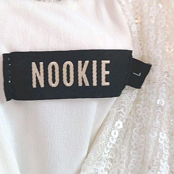 NWT Nookie Supreme Mini Women's (L) White Sequin Spaghetti Strap Mini Dress-$279 - Picture 7 of 9